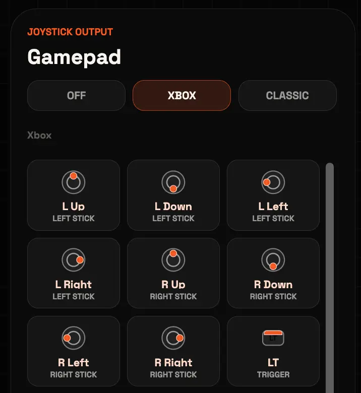 Xbox gamepad output mapping controls