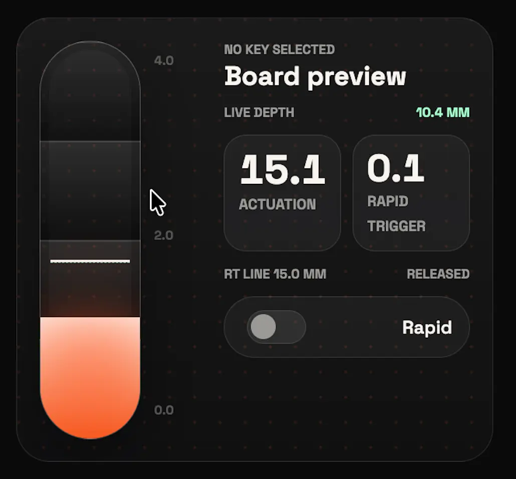 Live key travel, actuation and Rapid Trigger board preview